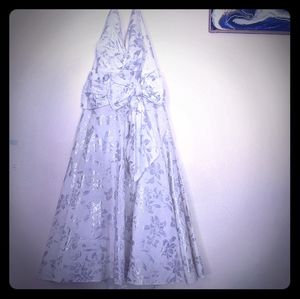 Roberta White Halter Dress with Silver Flowers